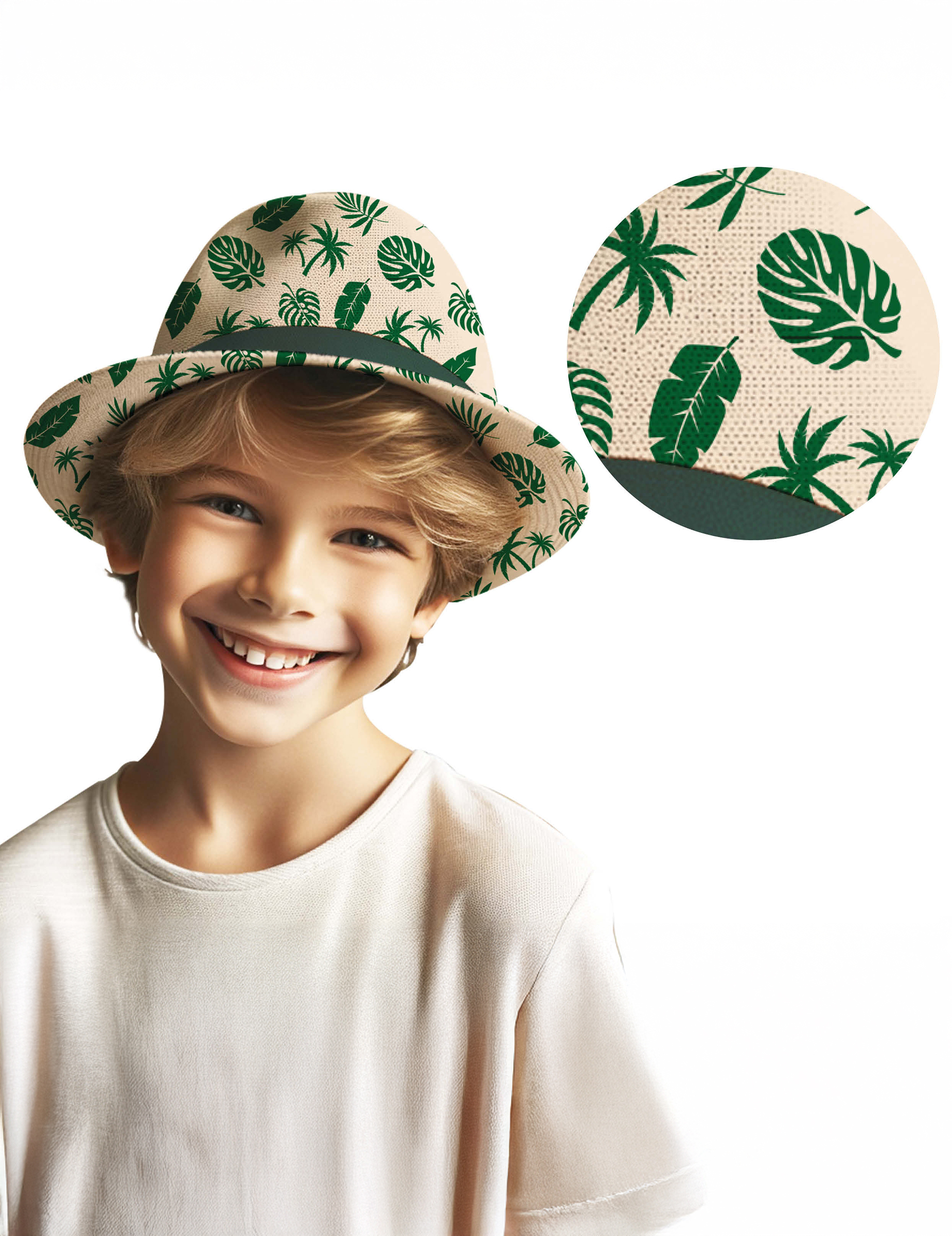 Sommerhut Kinder Blätter, Kinderhut mit Blattmotiv grün für Kinder von FIESTAS GUIRCA, S.L.
