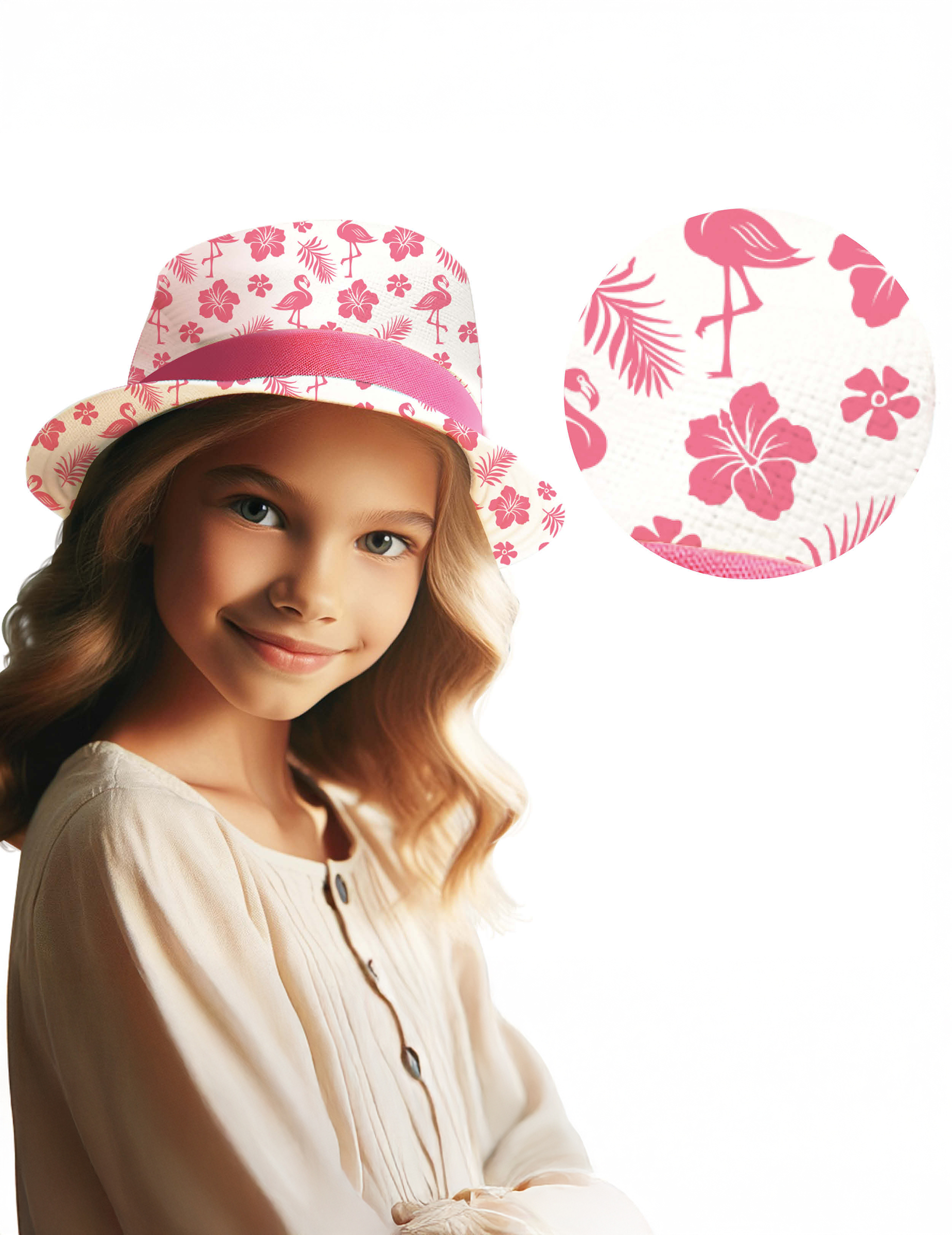 Sommerhut Kinder Flamingo für Kinder weiß mit Flamingo-Motiv von FIESTAS GUIRCA, S.L.