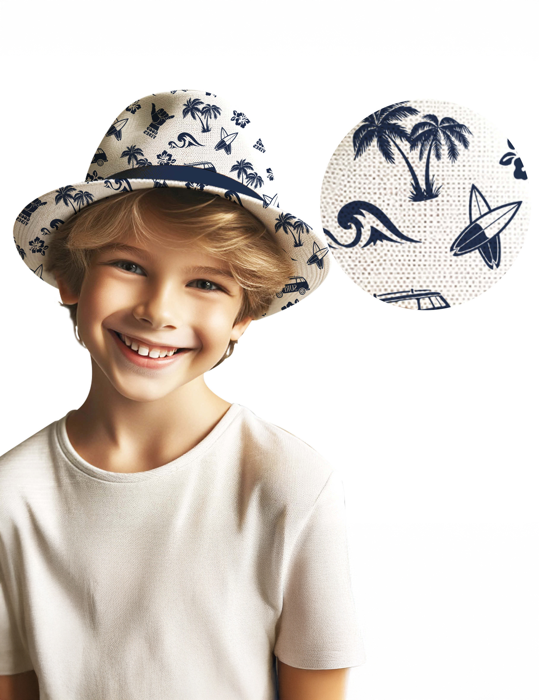 Sommerhut Kinder Surf – Hut mit Surf-Motiv für Kinder, weiß von FIESTAS GUIRCA, S.L.