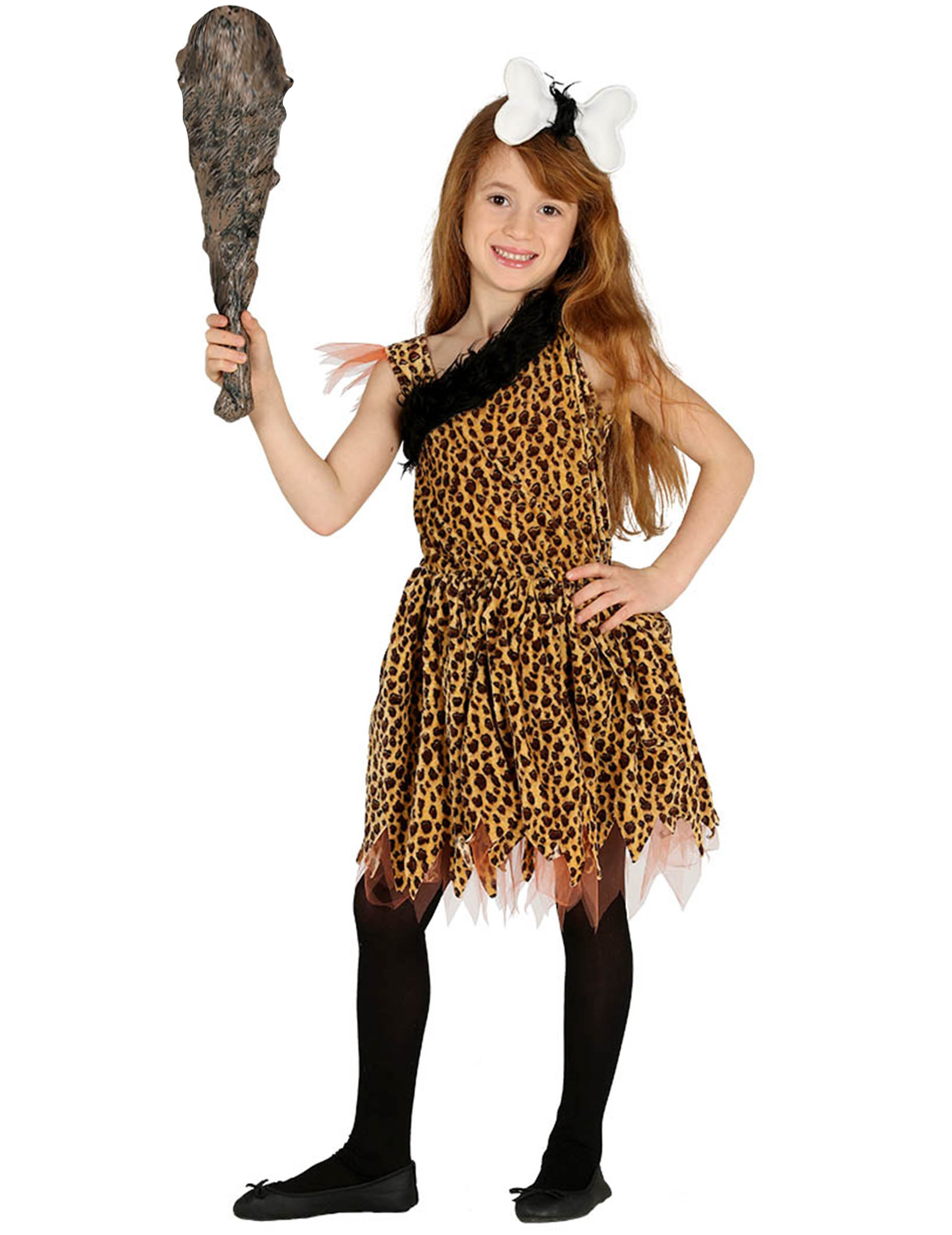 Steinzeitmensch-Kostüm für Mädchen Kinder-Steinzeitfrau-Kostüm braun-schwarz von FIESTAS GUIRCA, S.L.