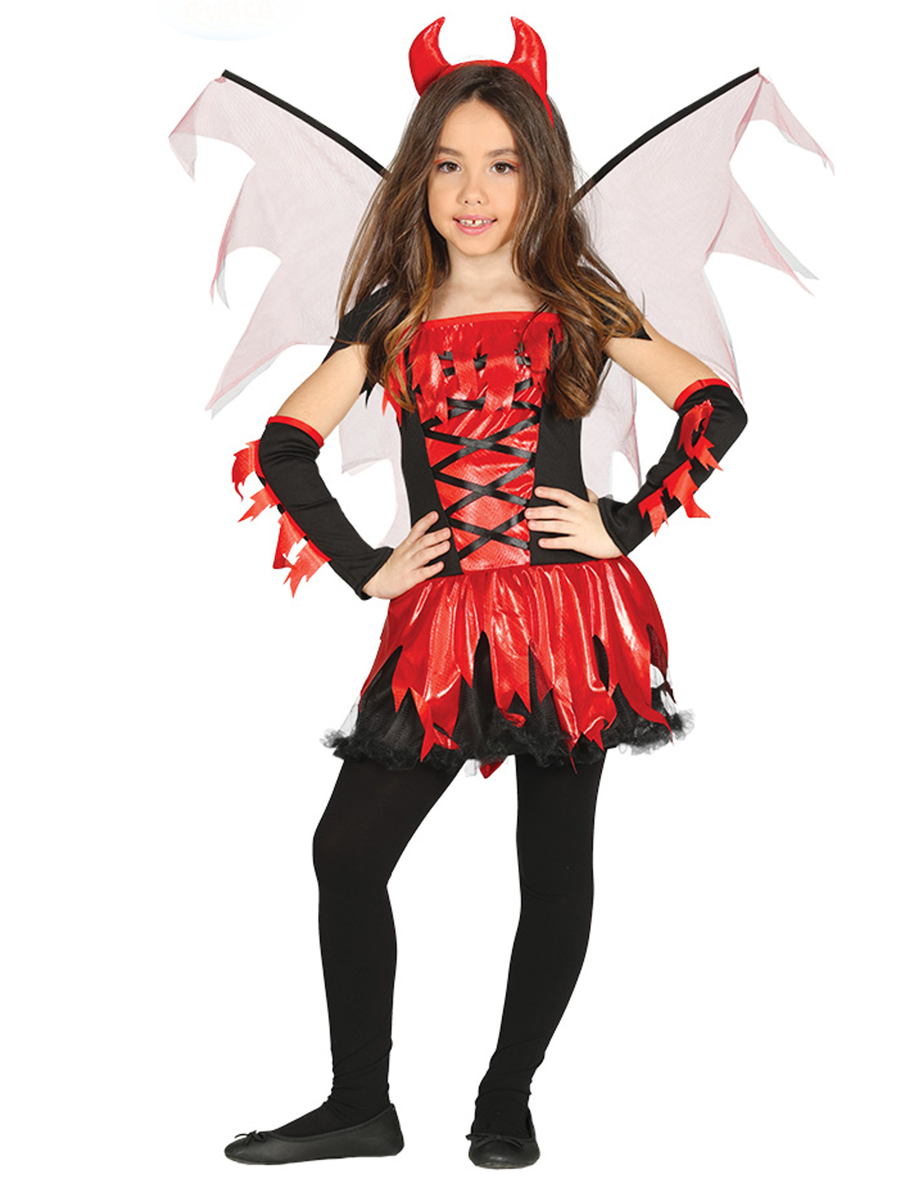 Teufel-Kostüm für Mädchen Halloween-Kostüm rot-schwarz von FIESTAS GUIRCA, S.L.