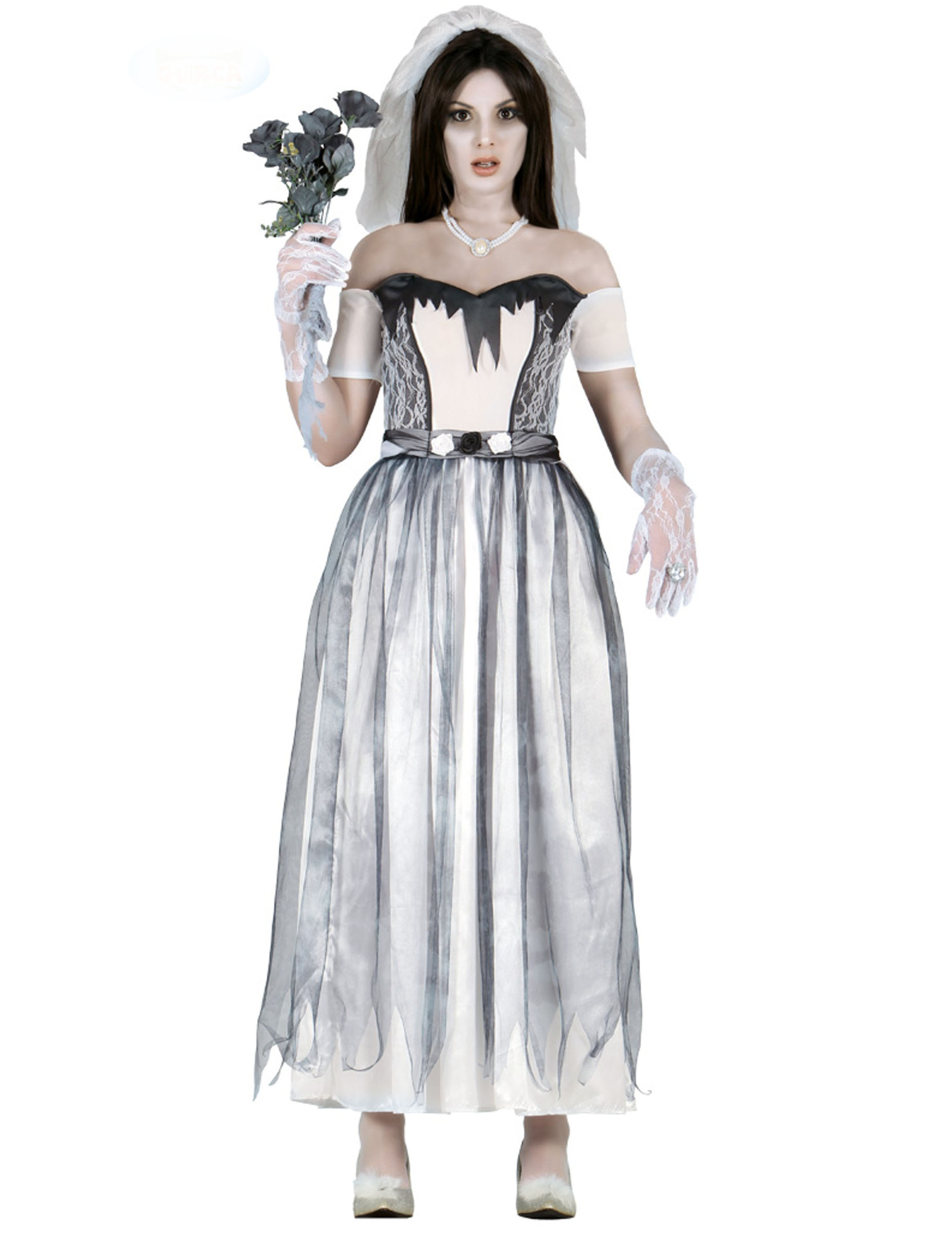 Verstorbene Braut Geister-Braut-Kostüm für Damen weiss-grau von FIESTAS GUIRCA, S.L.