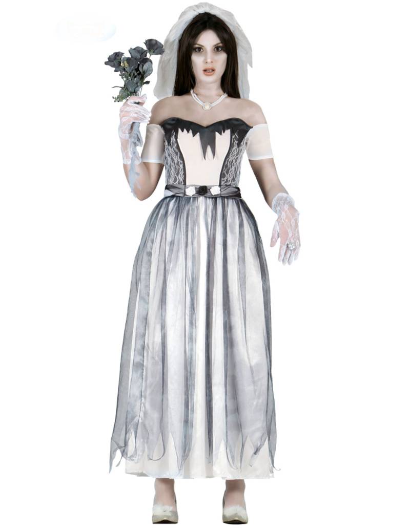 Verstorbene Braut Geister-Braut-Kostüm für Damen weiss-grau von FIESTAS GUIRCA, S.L.
