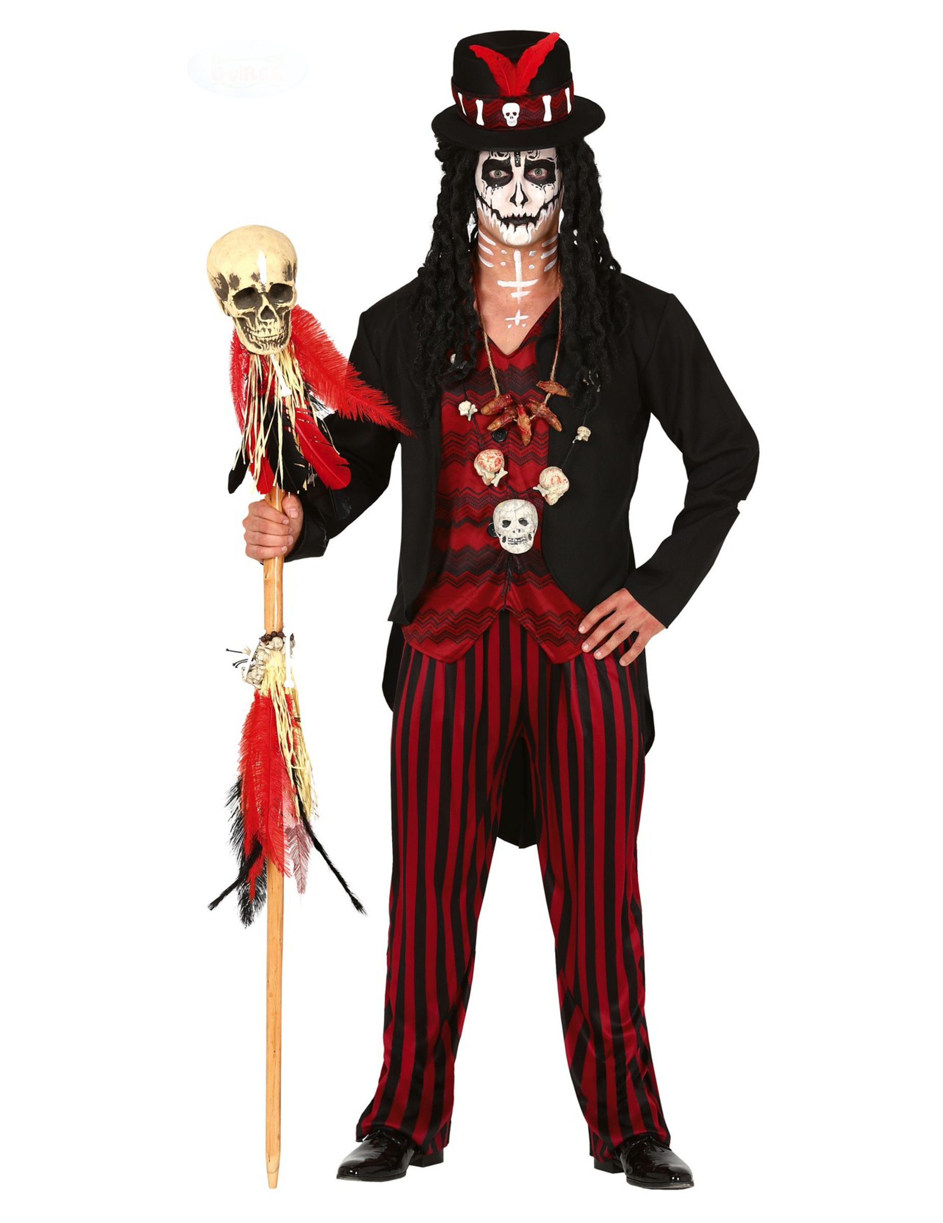 Voodoo-Hohepriester Kostüm für Herren Halloween-Kostüm schwarz-rot von FIESTAS GUIRCA, S.L.