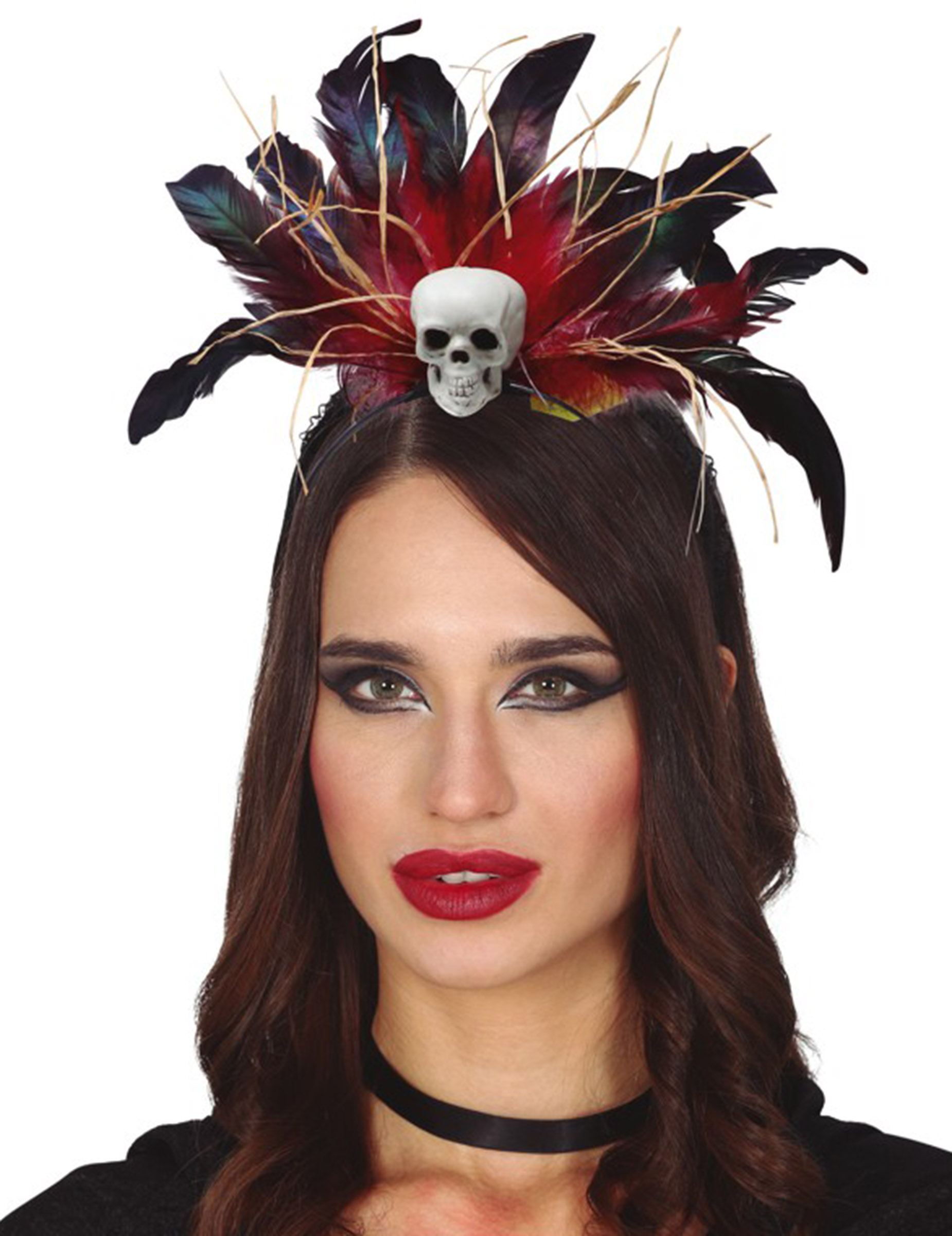 Voodoo-Kopfschmuck für Damen Halloween-Accessoire schwarz-rot-weiß von FIESTAS GUIRCA, S.L.