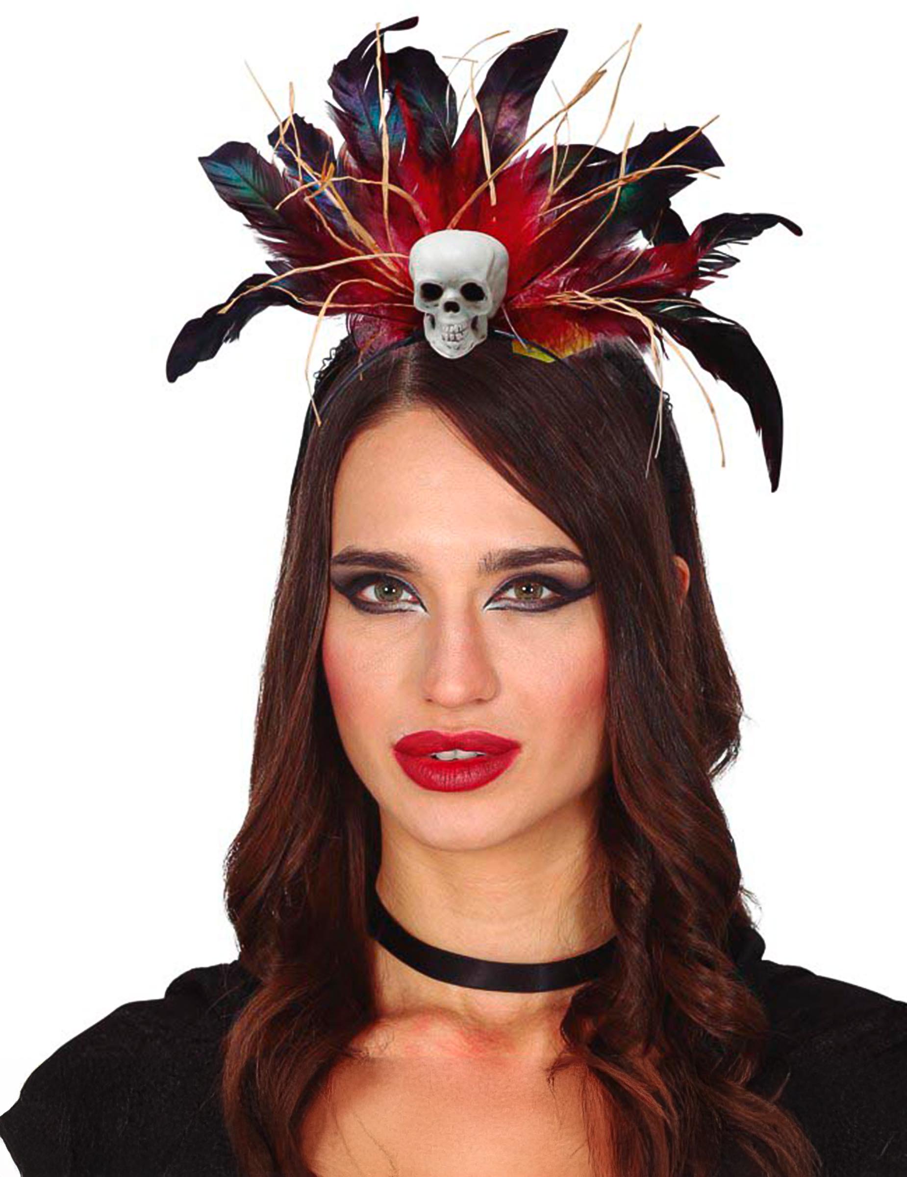 Voodoo-Kopfschmuck für Damen Halloween-Accessoire schwarz-rot-weiß von FIESTAS GUIRCA, S.L.