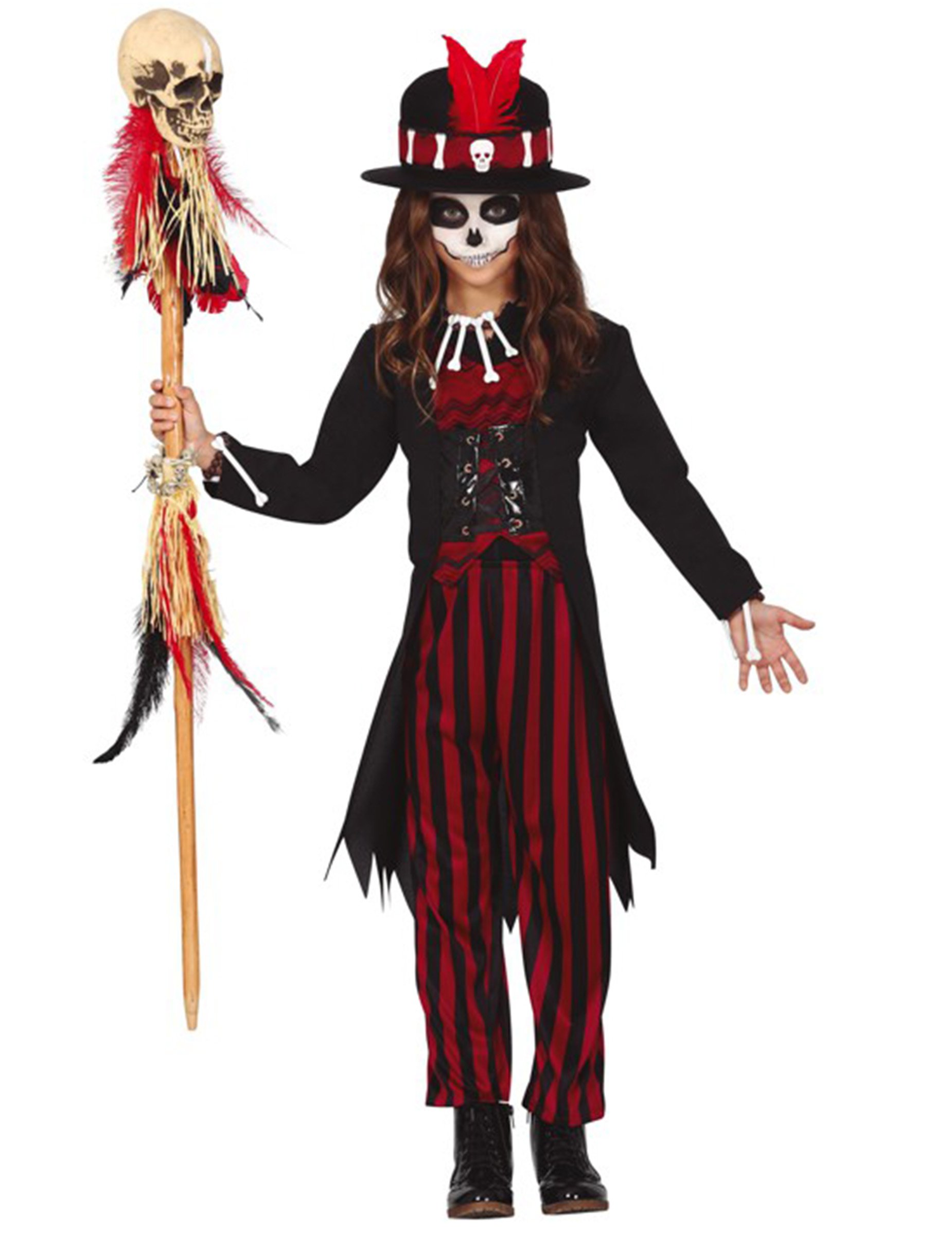 Voodoo-Kostüm für Mädchen Halloweenkostüm schwarz-rot von FIESTAS GUIRCA, S.L.