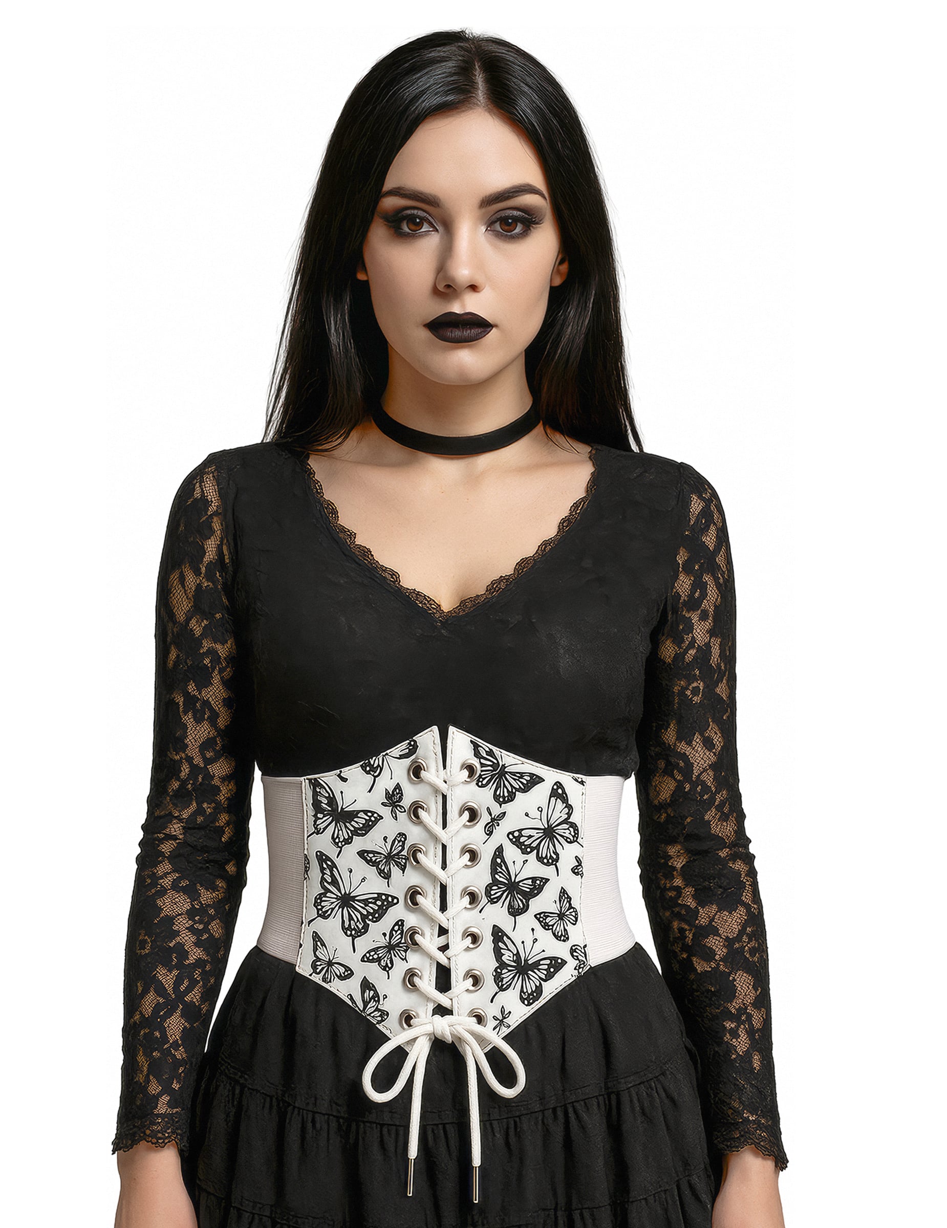 Weißer elastischer Korsettgürtel mit Schmetterlingsmotiv von FIESTAS GUIRCA, S.L.