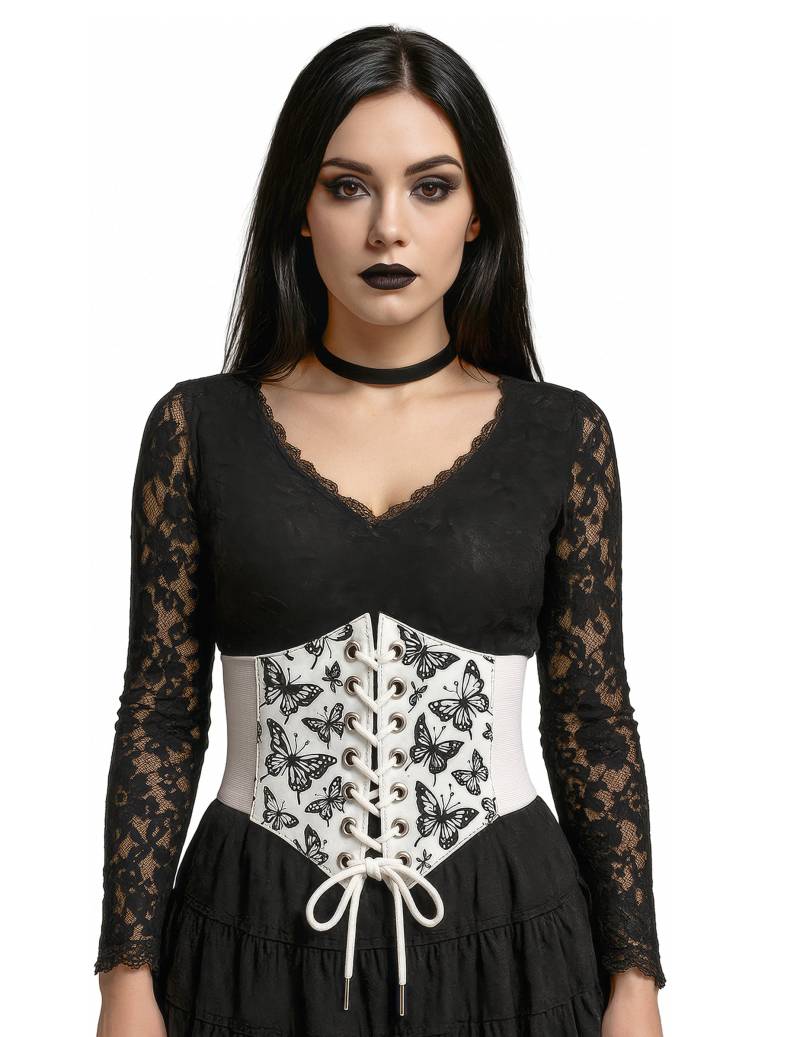 Weißer elastischer Korsettgürtel mit Schmetterlingsmotiv von FIESTAS GUIRCA, S.L.