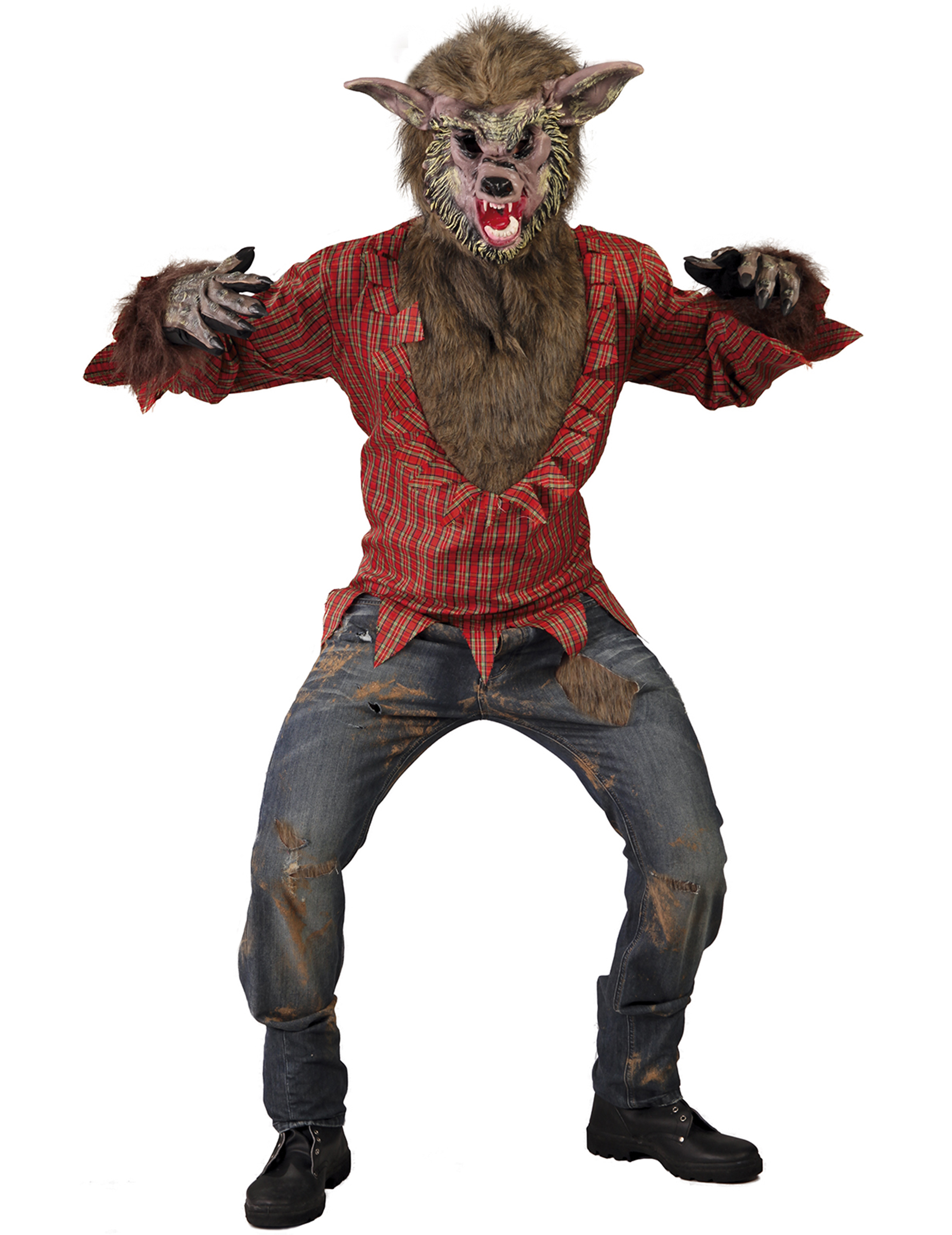 Werwolf-Kostüm mit zerrissener Kleidung Halloweenkostüm braun-rot von FIESTAS GUIRCA, S.L.