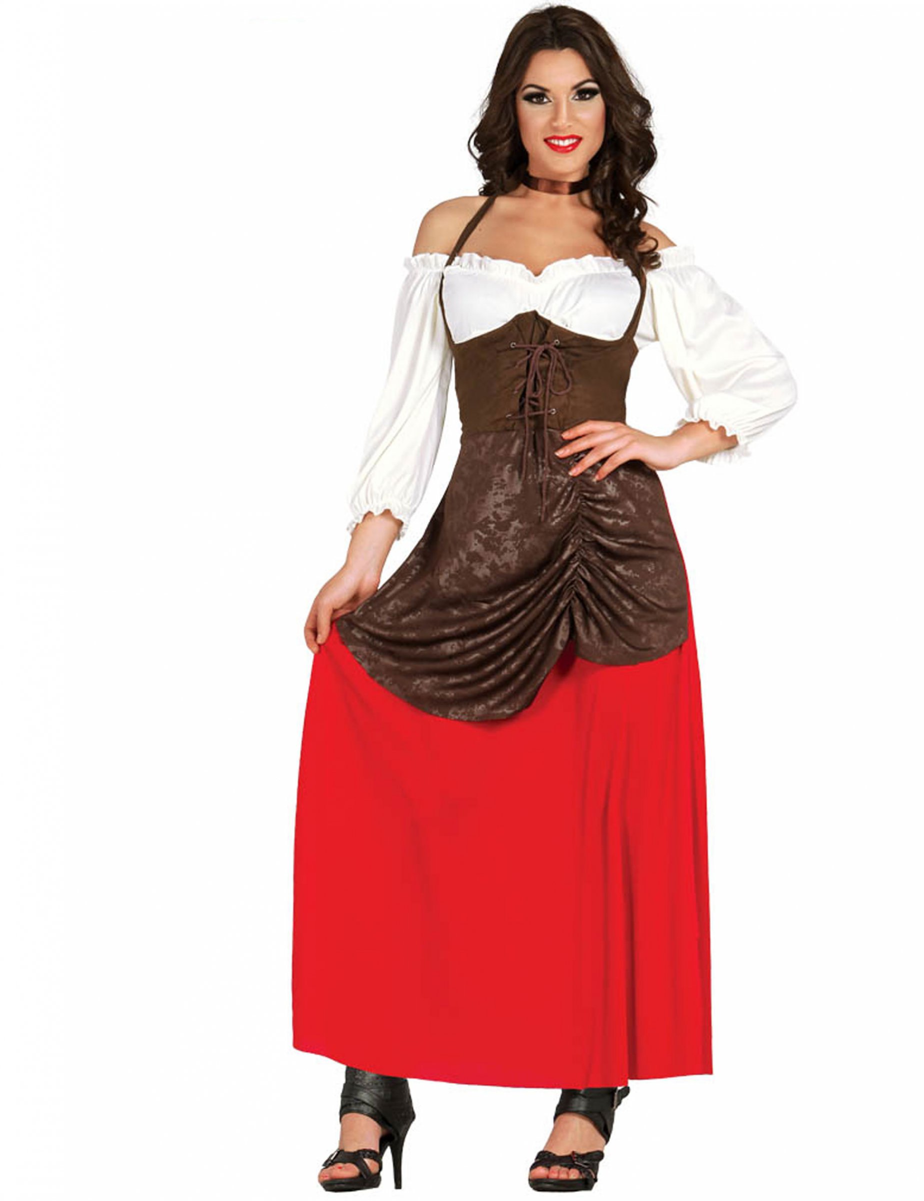 Wirtin-Kostüm für Damen weiss-braun-rot von FIESTAS GUIRCA, S.L.