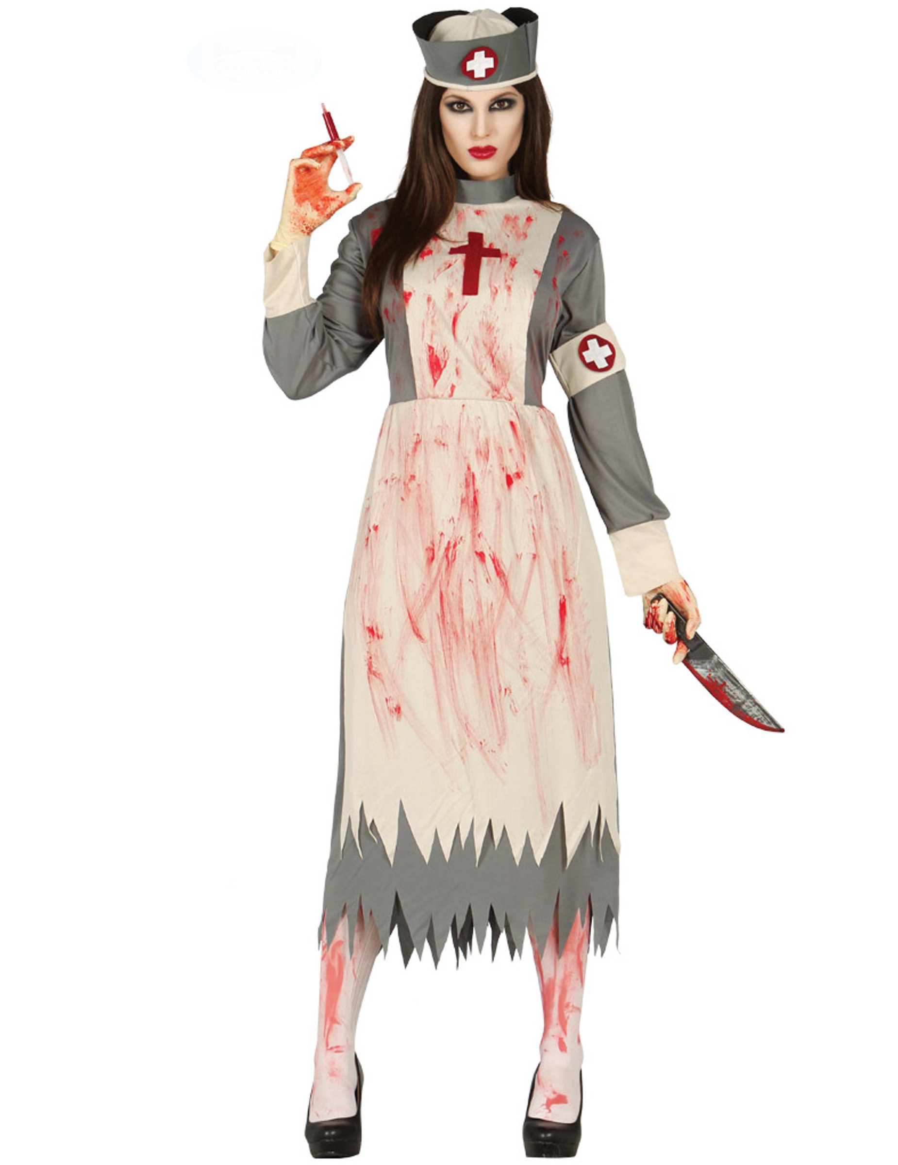 Zombie-Krankenschwesterkostüm Retro Halloween-Kostüm weiss-grau-rot von FIESTAS GUIRCA, S.L.