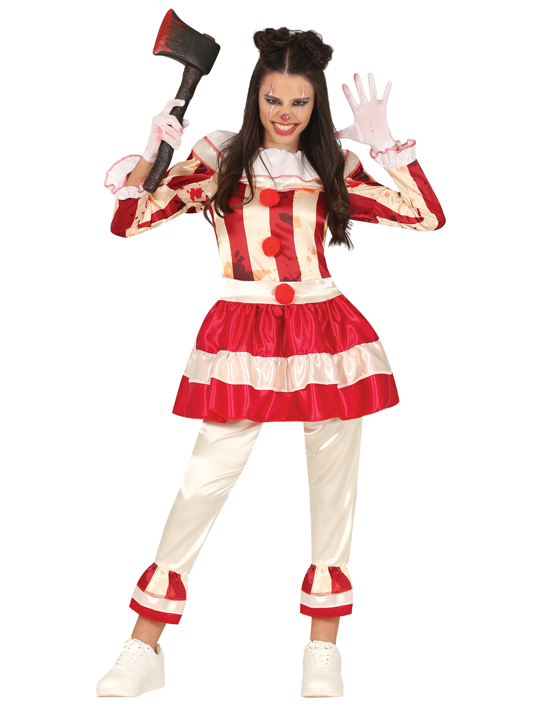 rot-weißes Horrorclown Kostüm für Mädchen von FIESTAS GUIRCA, S.L.