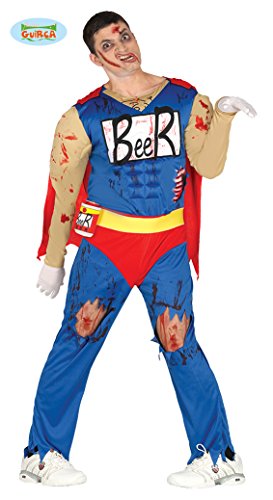 Beerman Superheld Zombie Halloween Kostüm Kostüm für Herren Bier blutig blau rot Cape Muskeln Gr. M/L, Größe:M von Fiestas GUiRCA
