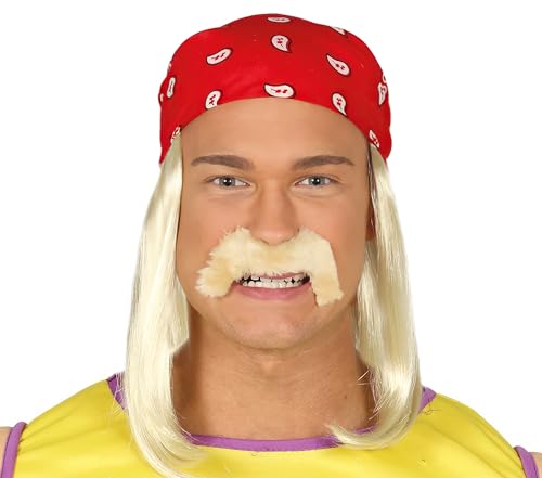 FIESTAS GUIRCA | Perücke mit rotem Kopftuch und Blonder Bart - Kostümzubehör für Männer - Ideal für Themenpartys und Sportfeiern - Perfekt für Karneval und Halloween - Rot von FIESTAS GUIRCA
