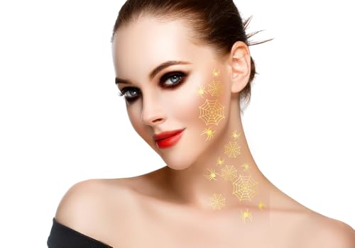 FIESTAS GUIRCA | 2 Blätter Spinnen Tattoos (15x11 cm) - Temporäre Spinnen Tattoos für FX Make-up und Halloween Kostüme - Ideal für Partys und Feiern - Für alle Nutzer - Gold von FIESTAS GUIRCA