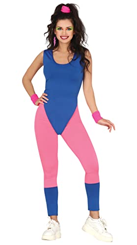 Fiestas GUiRCA 80er Jahre Workout Aerobic Training Anzug Kostüm – 80er Jahre blauer und rosafarbener Sport Outfit für Karneval Fasching Damen Größe M 36-38 von Fiestas GUiRCA