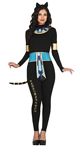 Fiestas GUiRCA Ägyptische Katze Kostüm – Ägypterin Antike Kostüm mit Katzen Haarreif und schwarzem Königin Kleopatra Overall für Karneval Fasching Damen Größe M 36-38 von Fiestas GUiRCA