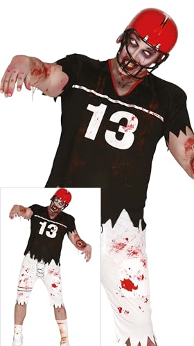 FIESTAS GUIRCA Apokalyptischer Zombie Quarterback Halloween Kostüm Herren – Blutige Rugby American Football High School Uniform – Kostüm Herren Halloween 48 – 50 (M) von FIESTAS GUIRCA