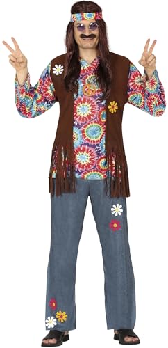 FIESTAS GUIRCA Batik Hippie Karneval Kostüm Herren – 70er Outfit Herren inkl. Hippie Stirnband – 60er Hippie Herren Kostüm Karneval Fasching Größe XXL von FIESTAS GUIRCA