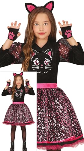FIESTAS GUIRCA Bezaubernde Schwarze Katze Karneval Kostüm Mädchen – Tutu Kleid mit Rosa Katzenohren Stirnband – Anime Manga Fasching Karneval Kostüm Kinder Mädchen 5-6 Jahre von FIESTAS GUIRCA