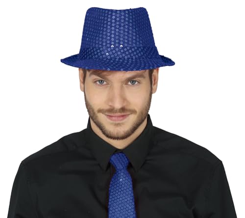 FIESTAS GUIRCA | Blauer Gangsterhut mit Pailletten - Kostümzubehör für 20er Jahre Partys und Vintage Feiern - Ideal für Erwachsene Unisex - Blau von FIESTAS GUIRCA