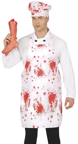 FIESTAS GUIRCA | Blutige Kochmütze und Schürze (55x70 cm) - Kostümzubehör für Koch für Halloween und Gruselfeiern - Unisex für Erwachsene - Weiß und Rot von FIESTAS GUIRCA
