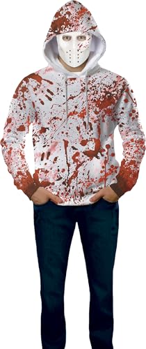 FIESTAS GUIRCA | Blutiger Kapuzenpulli mit Maske Halloween Kostüm Herren (52-54/L) - Horror Film Killer Kostüm Karneval Fasching – Halloween Hoody Kapuzenpullover mit Blut - Kostüm Herren Halloween von FIESTAS GUIRCA