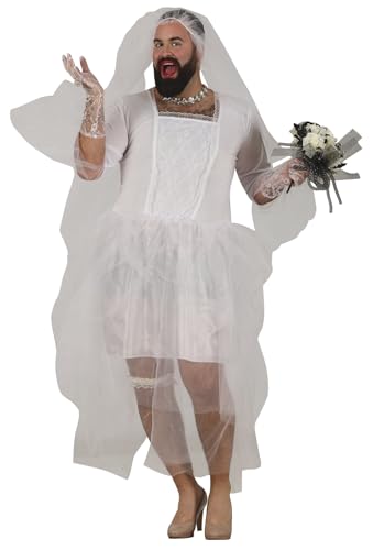 FIESTAS GUIRCA | Brautkostüm für Herren (48-50/M) – Kleid und Schleier – Ideal für Junggesellenabschiede, Bachelorpartys und Kostümpartys – Lustig und originell – Weiß von FIESTAS GUIRCA