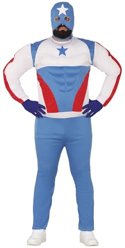 FIESTAS GUIRCA Captain Superhero Superhelden Kostüm Erwachsene – Superhelden Anzug Rot, Blau, Weiß u. Maske – Kindheitshelden Kostüm Herren Größe XL 54-56 von FIESTAS GUIRCA