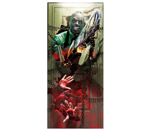 FIESTAS GUIRCA | Chainsaw Killer Türposter aus Stoff (80x180 cm) - Gruselige Halloween Tür und Wand Deko für Partys oder im Spukhaus - Horror Film Poster Halloween Dekoration von FIESTAS GUIRCA