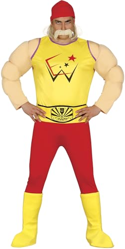 Fiestas Guirca Champion Wrestler Kostüm Herren mit Muskel Suit - Größe M 48 – 50 - Ringkämpfer Kostüm Karneval, Ringer Anzug, Catcher Muscle Suit Kostüm Fasching, Lustige Kostüme Männer von Fiestas Guirca