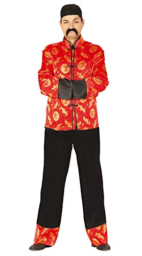 FIESTAS GUIRCA Chinese Kostüm Herren in Rot u. Schwarz u. Chinesischer Hut, Samurai Kostüm Herren - Größe M 48-50 – Ninja Kostüm Herren Karneval, Japan Kostüm Herren Fasching Kostüme für Erwachsene von Fiestas GUiRCA