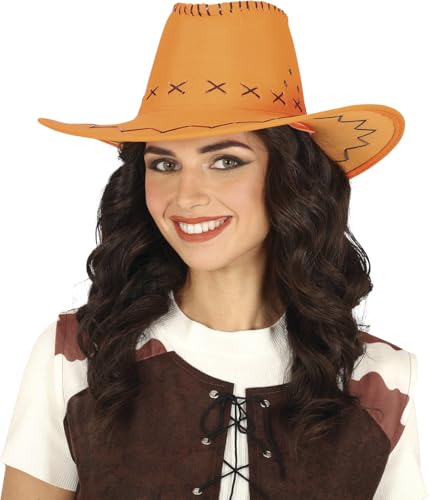 FIESTAS GUIRCA | Cowboyhut (Einheitsgröße) - Cowboy Kostümzubehör für Westernpartys, Texas und Karneval - Ideal für Halloween und Themenfeiern - Orange von FIESTAS GUIRCA
