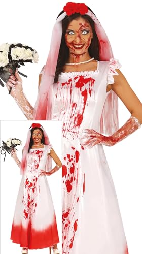 FIESTAS GUIRCA Dämonische Killerbraut Halloween Kostüm Damen – Blutiges Hochzeitskleid und Schleier – Braut Halloween Kostüm Dame L 40-42 von FIESTAS GUIRCA