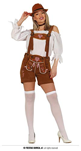 Fiestas Guirca Damen Lederhosen Fasching Kostüm mit traditionellem Stick - Oktoberfest Kostüm Gr. M 38-40 - Kurze Trachten-Lederhose Tirolerin Kostüm von Fiestas Guirca