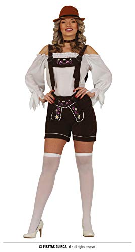 FIESTAS GUIRCA Damen Lederhosen Fasching Kostüm mit traditionellem Stick - Oktoberfest Kostüm - Größe M 38 – 40 - Kurze Trachten-Lederhose Tirolerin Kostüm für Karneval, Bayernhose Kostüm Erwachsene von FIESTAS GUIRCA