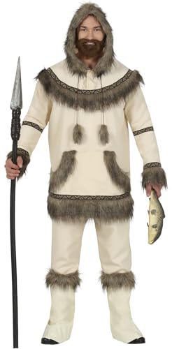 Fiestas GUiRCA Deluxe Eskimo Kostüm Herren in Pelz und Wildleder Optik - Größe L 52 – 54 - Männer Eskimo Indianer Kostüm Karneval, Halloween, Themen Party, Alaska Schnee Verkleidung Erwachsene von Fiestas GUiRCA