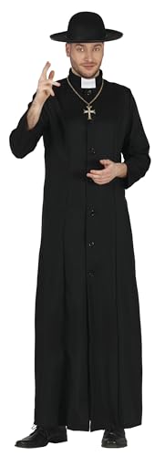 FIESTAS GUIRCA Deluxe Priester Kostüm Herren – Schwarze Priester Robe mit Priester Kragen – Geistlicher Priester Gewand Größe M 48-50 von FIESTAS GUIRCA