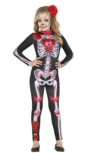 FIESTAS GUIRCA Día De Los Muertos Kostüm für Mädchen – Schicker langer Overall mit Skelett-Aufdruck, Blumen und Schmuck 10–12 Jahre von FIESTAS GUIRCA
