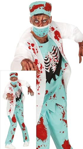 FIESTAS GUIRCA Diabolischer Zombie Chirurg Halloween Kostüm Herren – Blutiger Skelett Arzt – Doktor Kostüm Herren Halloween M 48-50 von FIESTAS GUIRCA