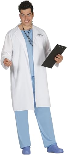 FIESTAS GUIRCA Doktor McCharming Karneval Kostüm Herren – Arzt Herren Kostüm Karneval Fasching inkl. Weißer Kittel u. Scrubs – OP-Bekleidung Karneval Fasching Größe M 48-50 von FIESTAS GUIRCA