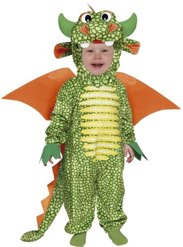 FIESTAS GUIRCA | Drache Kostüm für Kinder (2-3 Jahre) - Overall, Kapuze, Flügel und Schwanz - Tier- und Mittelalter Kostüme für Halloween - Ideal für Jungen und Mädchen - Grün und Orange von FIESTAS GUIRCA