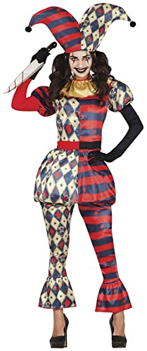 Fiestas GUiRCA Edler Harlekin Kostüm – Böse Närrin Clown Kostüm mit Harlekin Hut Halloween Kostüm Erwachsene Damen Größe 40-42 L von Fiestas GUiRCA