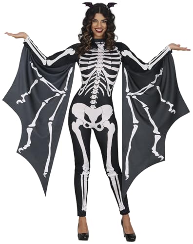 FIESTAS GUIRCA | Fledermaus Skelett Halloween Kostüm Damen (42-44/L) – Fledermaus Overall und Flügel für Karneval Fasching – Tierkostüme Halloween Kostüm Dame Schwarz von FIESTAS GUIRCA