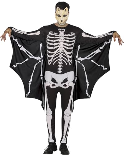 FIESTAS GUIRCA | Fledermaus Skelett Halloween Kostüm Herren (48-50/M) - Comic Fledermaus Kostüm für Karneval Fasching inkl. Overall und Flügel - Tier Kostüm Herren Halloween Schwarz Weiß von FIESTAS GUIRCA