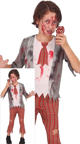 FIESTAS GUIRCA Frecher Zombie Schuljunge Halloween Kostüm Kinder – Rote High School Uniform – Halloween-Kostüm Junge 7-9 Jahre von FIESTAS GUIRCA