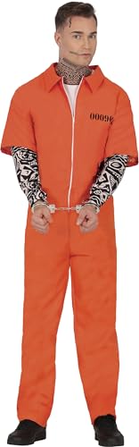 FIESTAS GUIRCA | Gangster Häftling Halloween Kostüm Herren (48-50/M) - Oranger Sträfling Overall mit Tattoo Ärmel für Karneval Fasching - Tätowierter Gefangener Kostüm Herren Halloween Orange von FIESTAS GUIRCA