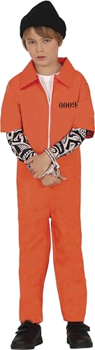 FIESTAS GUIRCA | Gangster Häftling Halloween Kostüm Kinder (5-6 Jahre) - Orange Sträfling Overall mit Tattoo Ärmel für Karneval Fasching - Tätowierter Gefangener Halloween Kostüm Junge Mädchen von FIESTAS GUIRCA