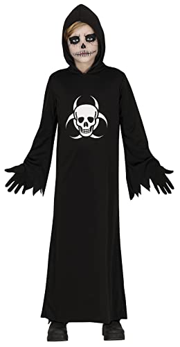 FIESTAS GUIRCA Geister Sensenmann Kostüm – Schwarze Tunika mit Kapuze und Totenkopf – Halloween Kinder Kostüm für Jungen von 7-9 Jahren von FIESTAS GUIRCA